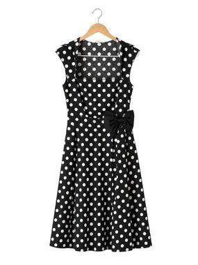 Black White Polka Dot Fit & Flare Bow Dress Retro Rockabilly Size 36 Small Retro